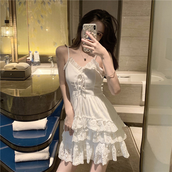 Rochie casual de dama alb cu decolteu in V