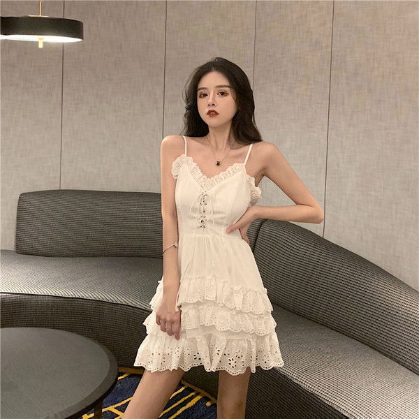 Rochie casual de dama alb cu decolteu in V