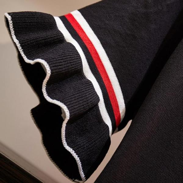 Rochie moderna de dama cu guler si maneci scurte in albastru si negru