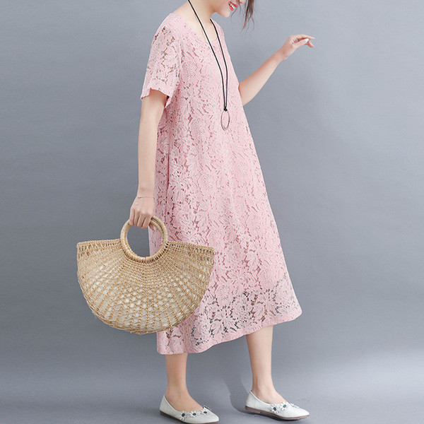 Rochie dama din dantela model lat cu maneca scurta in mai multe culori