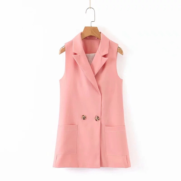 Vestă modernă de damă cu buzunare roz