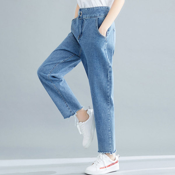 Blugi de dama moderni model lat cu talie inalta in albastru