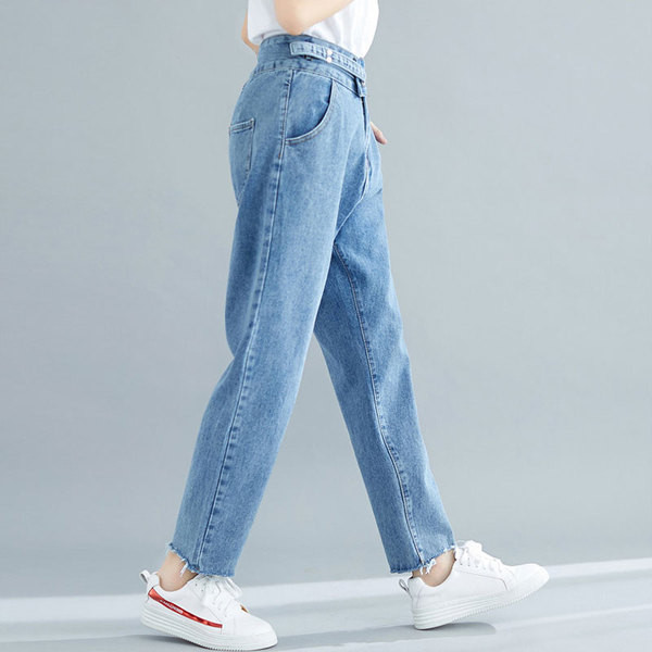 Blugi de dama moderni model lat cu talie inalta in albastru