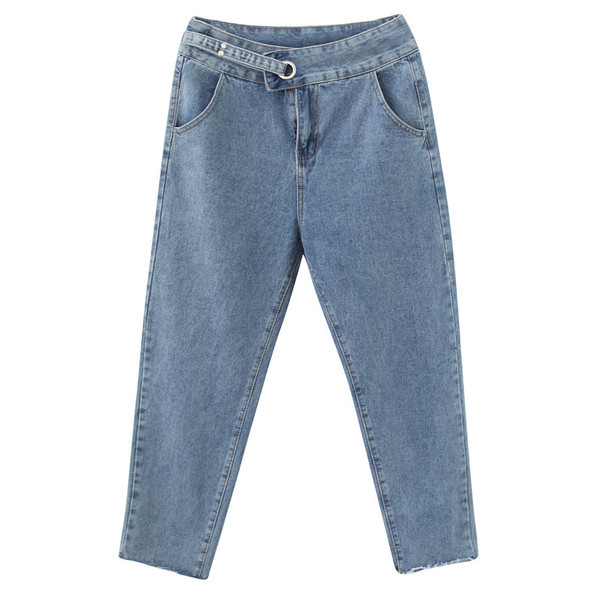 Blugi de dama moderni model lat cu talie inalta in albastru