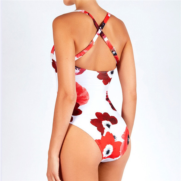 Costumul de baie complet modern în alb cu model floral