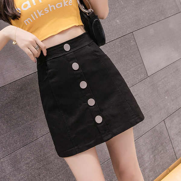 Fusta de dama moderna cu talie inalta si nasturi