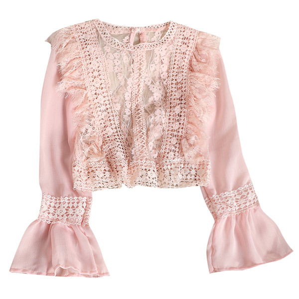 Cămașă de damă elegantă cu dantelă și mâneci lungi în mai multe culori