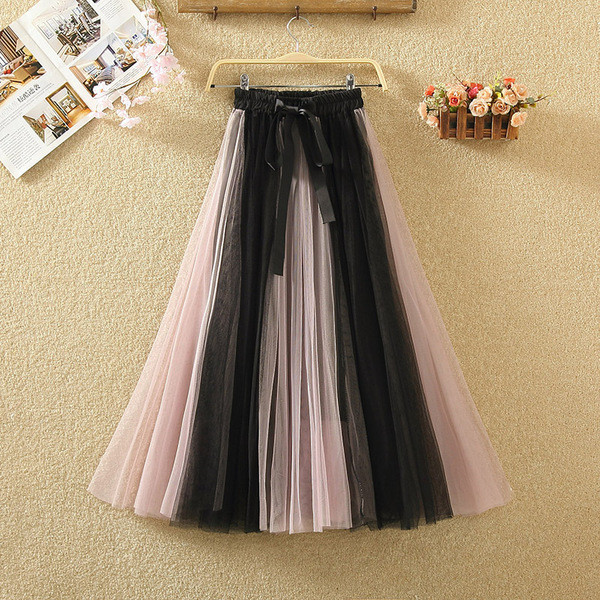 Fusta de dama actuala in patru culori cu cravate si tul