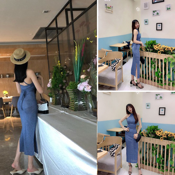 Rochie moderna de dama model Slim in gri si albastru