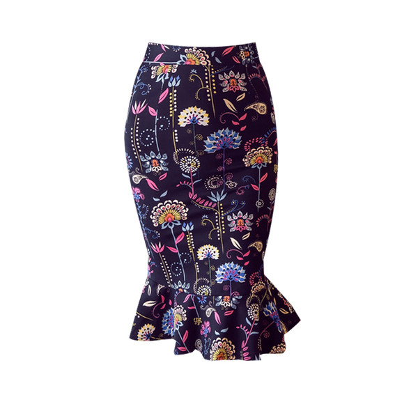 Fusta de dama actuala cu model floral cu talie inalta