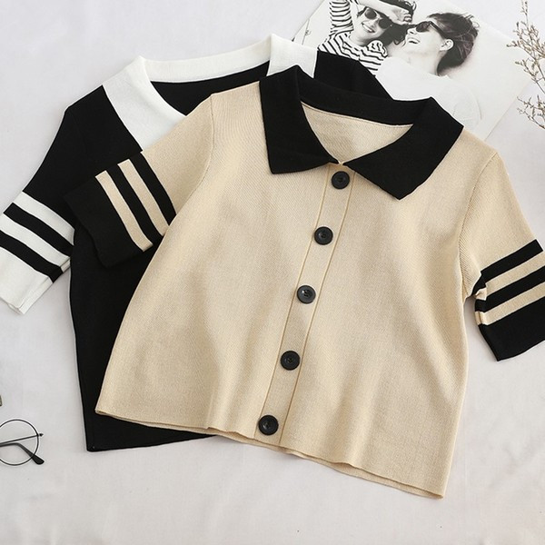 Bluza de dama model nou cu maneca scurta in negru si maro