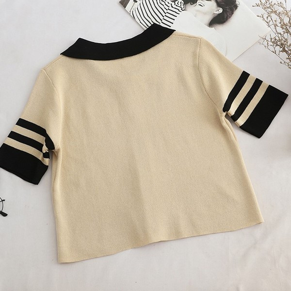 Bluza de dama model nou cu maneca scurta in negru si maro