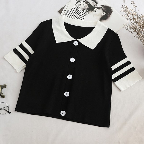 Bluza de dama model nou cu maneca scurta in negru si maro