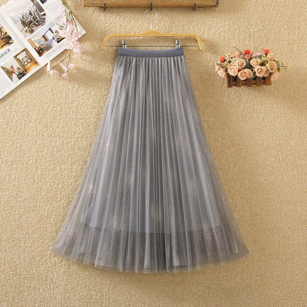 Fusta lunga de dama in patru culori cu tul