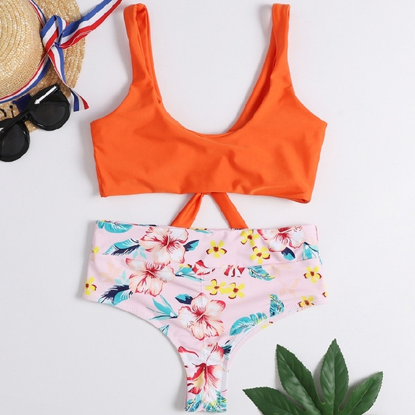 Costum de baie damă cu pantaloni cu model floral - trei culori