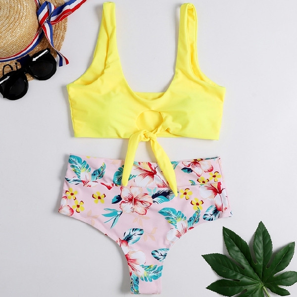 Costum de baie damă cu pantaloni cu model floral - trei culori