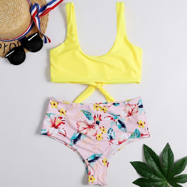 Costum de baie damă cu pantaloni cu model floral - trei culori