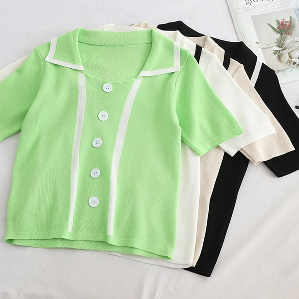 Bluză de damă modernă cu mâneci scurte și nasturi - mai multe culori