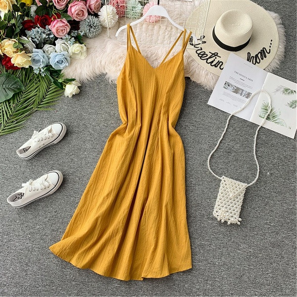 Rochie de dama cu bretele incrucisate de culoare galbena