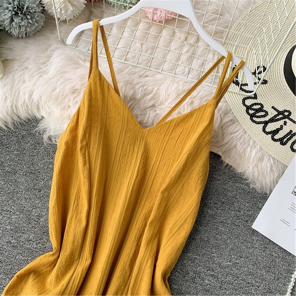 Rochie de dama cu bretele incrucisate de culoare galbena