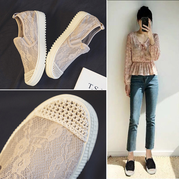 Mocasini moderni de dama cu dantela in negru si bej - trei modele