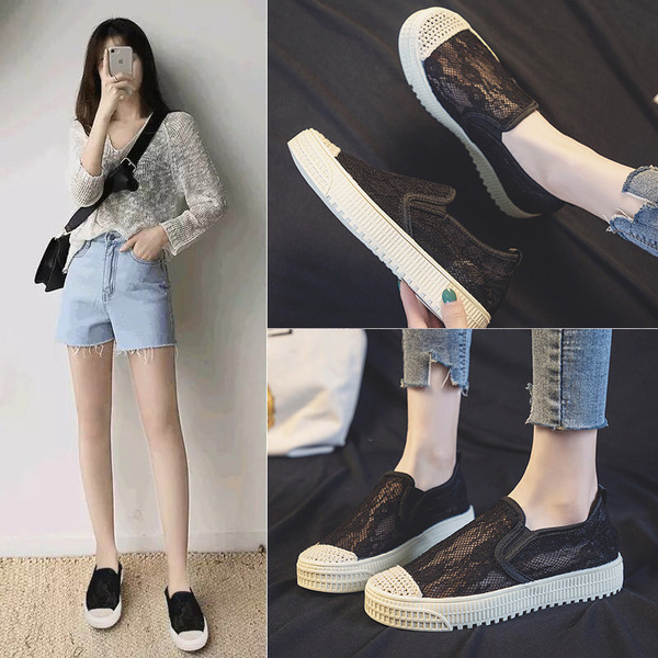 Mocasini moderni de dama cu dantela in negru si bej - trei modele