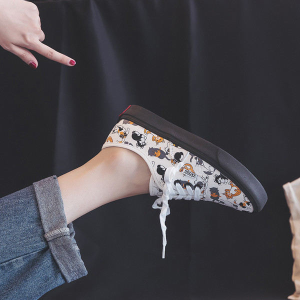 Tenisi casual dama cu aplicatii alb-negru