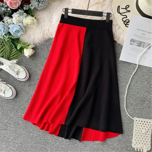 Fusta de dama in trei culori si talie inalta