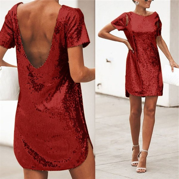 Rochie de dama cu paiete si maneca scurta in mai multe culori