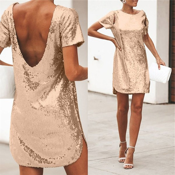 Rochie de dama cu paiete si maneca scurta in mai multe culori