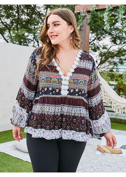 Camasa colorata dama marime mare cu dantela