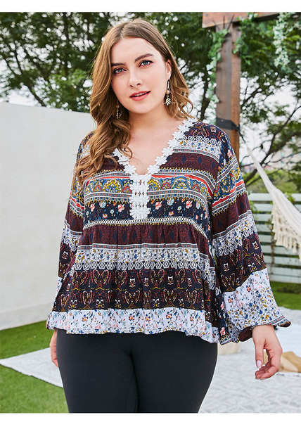 Camasa colorata dama marime mare cu dantela