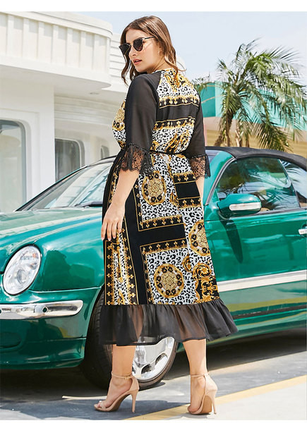 Női ruha 3/4-es ujjal és csipkével - 4XL-es méretig