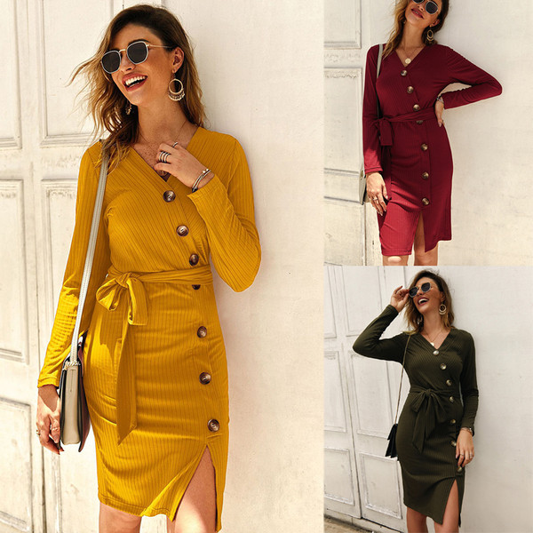 Női ruha gombokkal és nyakkendővel több színben