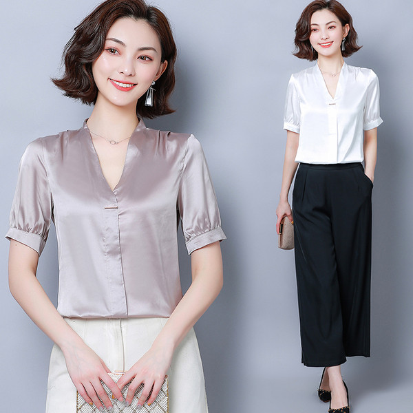 Stílusos női ing két színben V-nyakkal