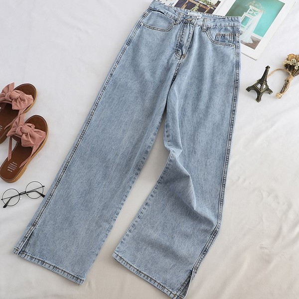 Női egyenes modell farmernadrág, kék színű hasítékkal