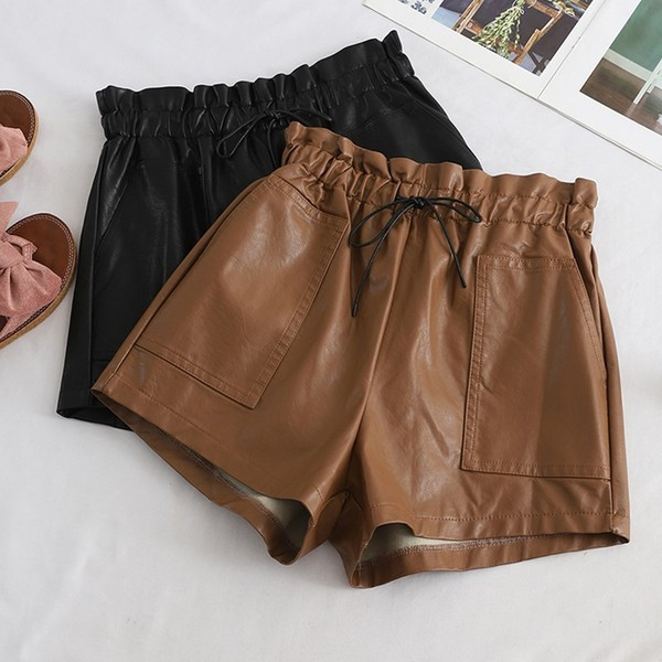 Modern női rövidnadrág magas derékkal - barna és fekete