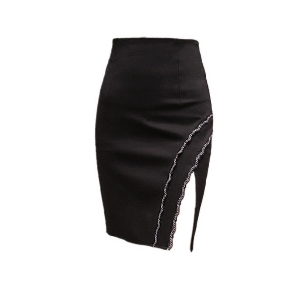 Aktuális női szoknya fekete színben, hasítékkal