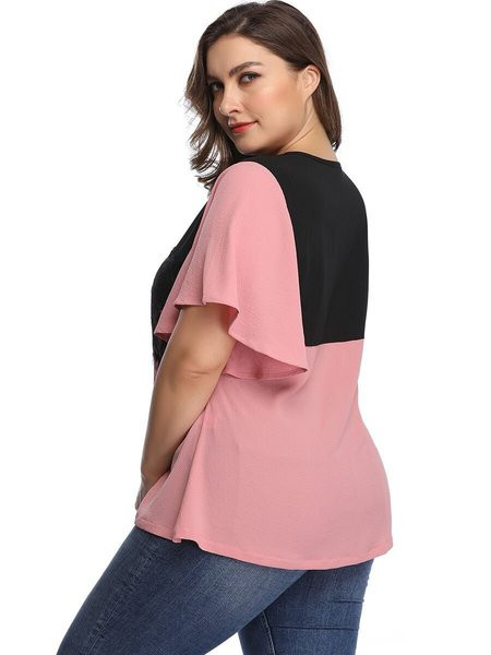 Modern női blúz lótusz ujjal és csipkével, rózsaszínben