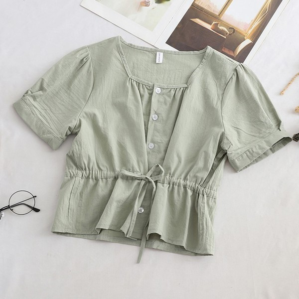 Modern női blúz négyzet alakú nyakkivágással és nyakkendővel - többféle színben