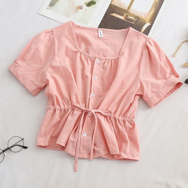 Modern női blúz négyzet alakú nyakkivágással és nyakkendővel - többféle színben