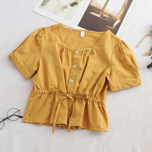 Modern női blúz négyzet alakú nyakkivágással és nyakkendővel - többféle színben