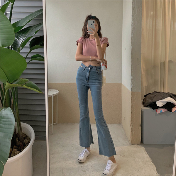 Alkalmi női farmer magas derékkal, kék színben