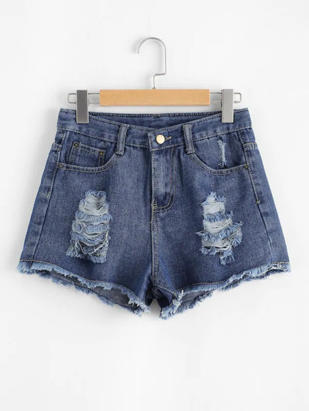 Lezser női rövidnadrág szakadt motívumokkal, kék színben