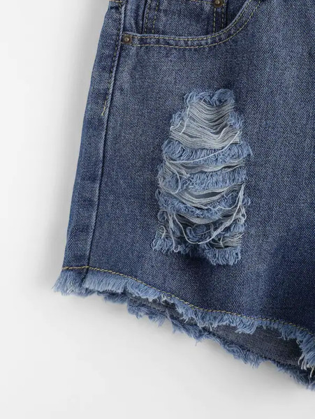 Lezser női rövidnadrág szakadt motívumokkal, kék színben