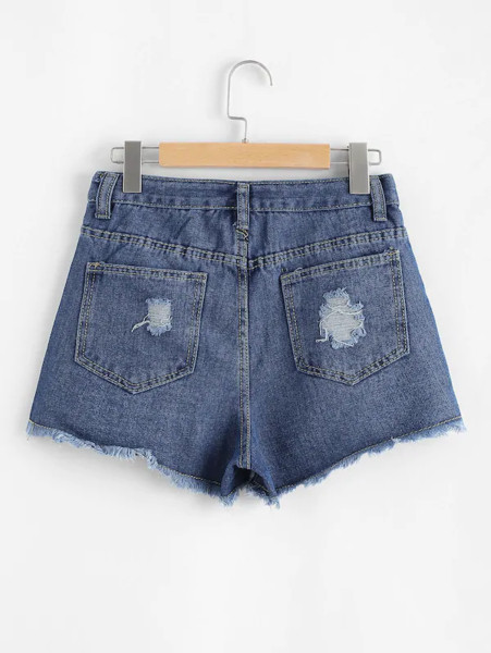 Lezser női rövidnadrág szakadt motívumokkal, kék színben