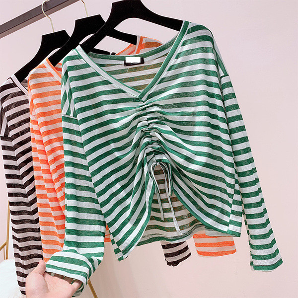 Női csíkos blúz, hosszú ujjal