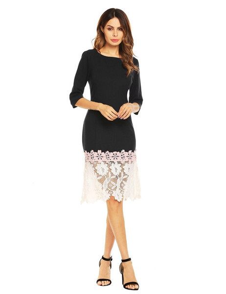 Stílusos női ruha csipkével és 3/4 ujjal több színben