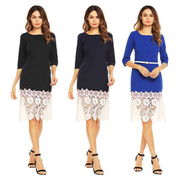 Stílusos női ruha csipkével és 3/4 ujjal több színben