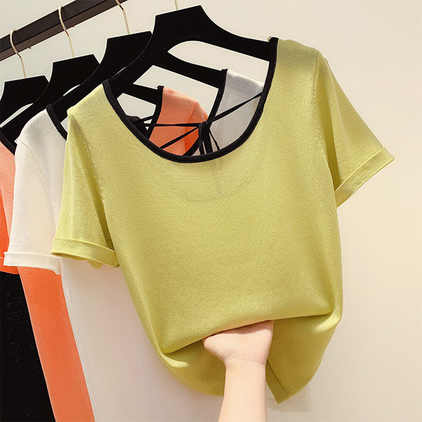 Modern női póló rövid ujjal és nyakkendővel